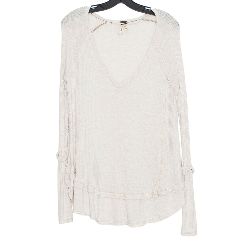 We The Free People Laguna Thermal Top Oversized High Low Boho Cottagecore Sand S
